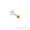 GOLD PVD PLATED OVER 316L SURGICAL STEEL INTERNALLY THREADED CZ PRONG SET LABRET/MONROE SET